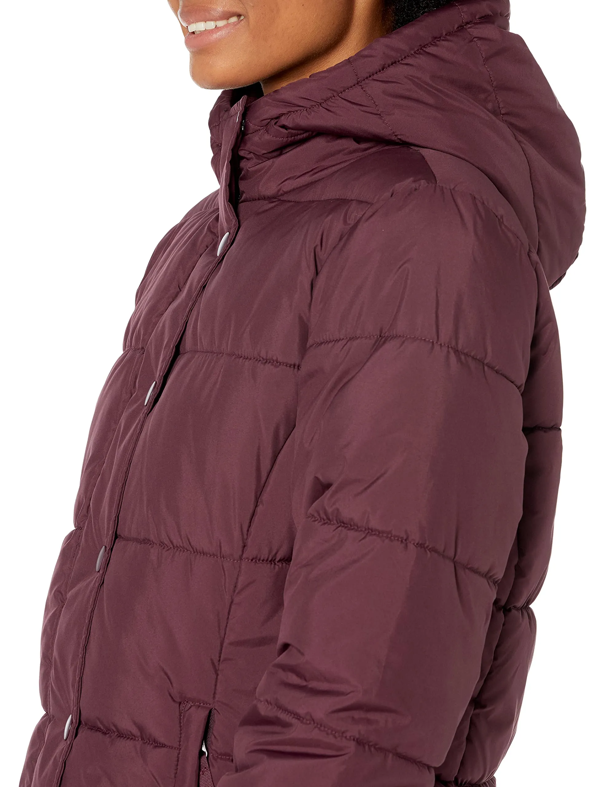 Amazon Essentials Women's Heavyweight Long-Sleeve Hooded Puffer Coat (Available in Plus Size), Burgundy, Large