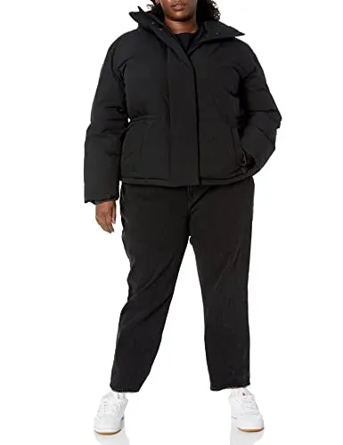 Amazon Essentials Women's Short Waisted Puffer Jacket (Available in Plus Size), Black, Medium