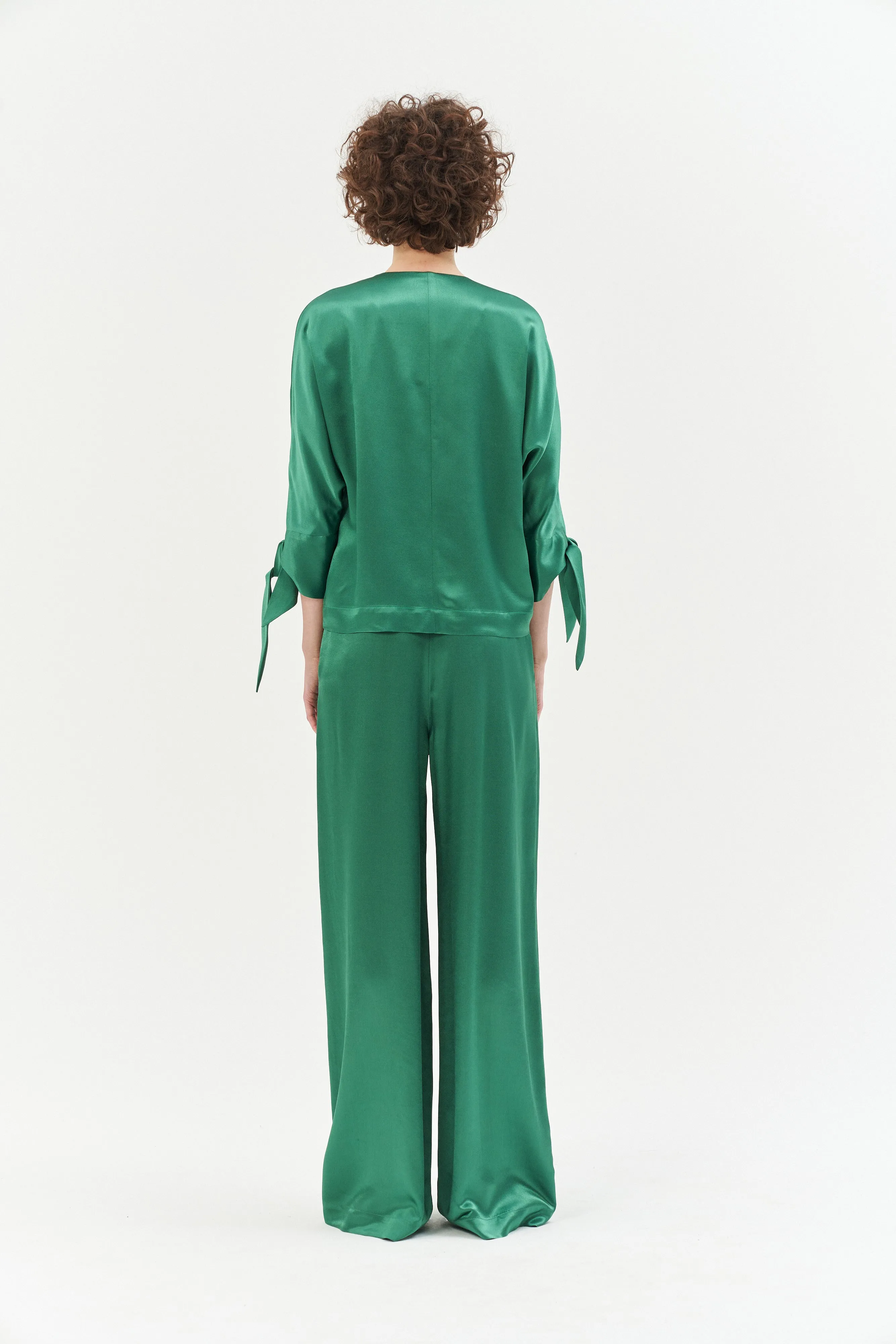 AMAZON GREEN FLARED VISCOSE TROUSERS