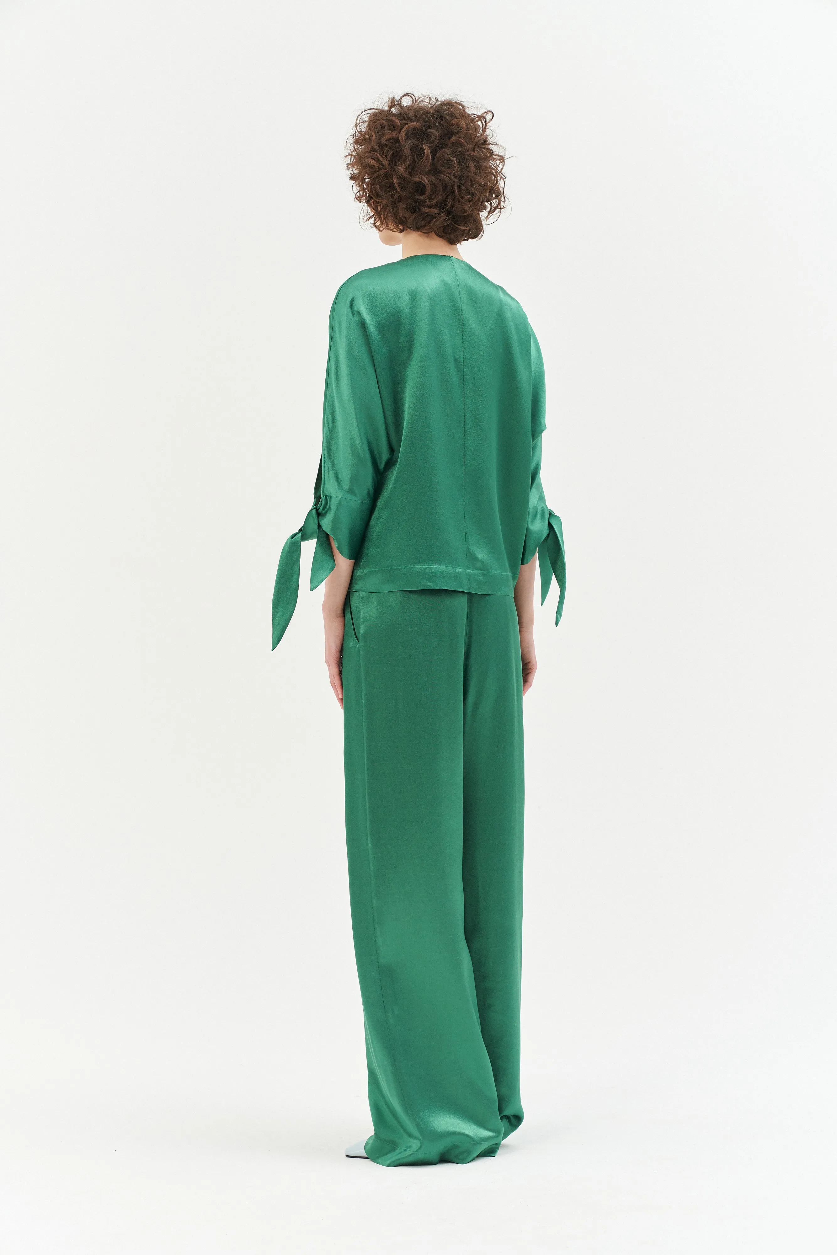 AMAZON GREEN FLARED VISCOSE TROUSERS