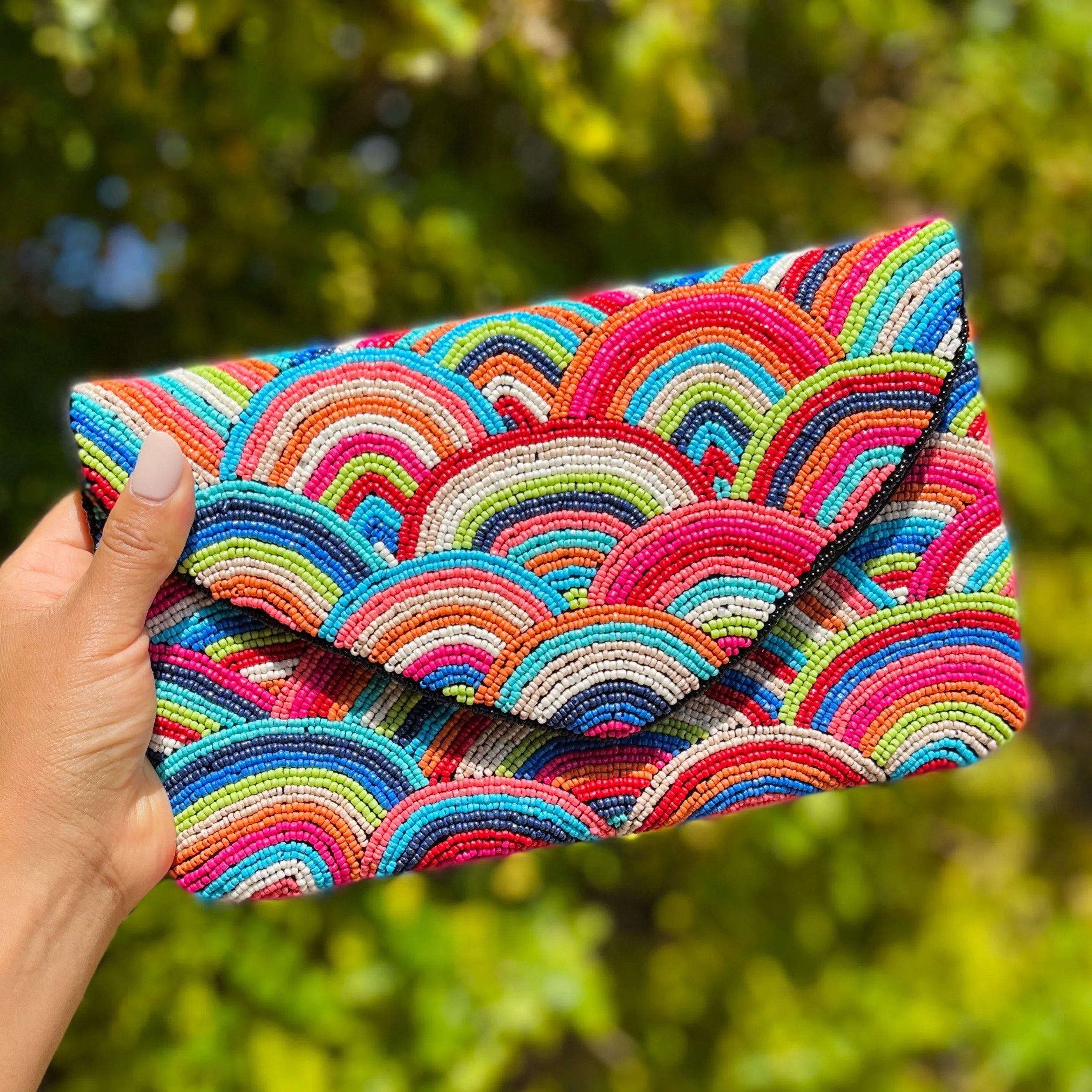 Amber Multicolored Beaded Clutch Purse