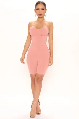 Amber Strappy Biker Short Romper - Mauve