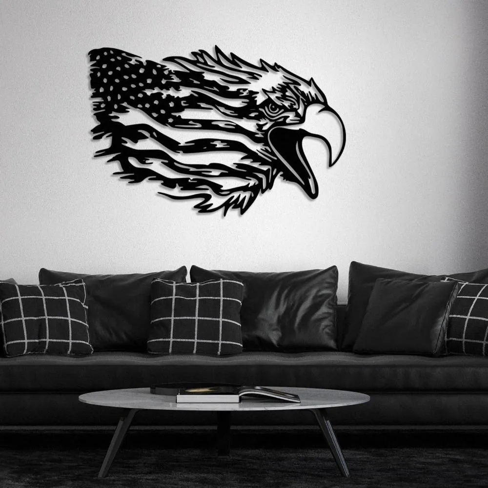 American Bald Eagle Wall Art with Distressed US Flag-Indepence Day Gift