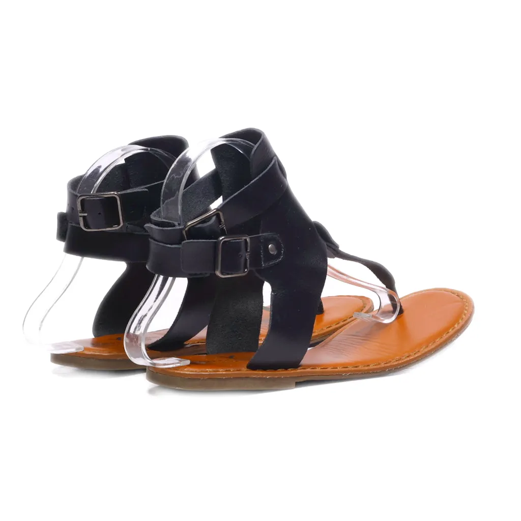 American Eagle Flat Sandals Leather Black Colour For Women