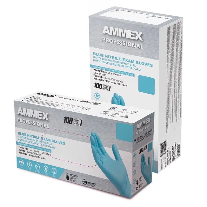 AMMEX Professional Nitrile Disposable Exam Gloves Medium Blue Powder Free 100 pk