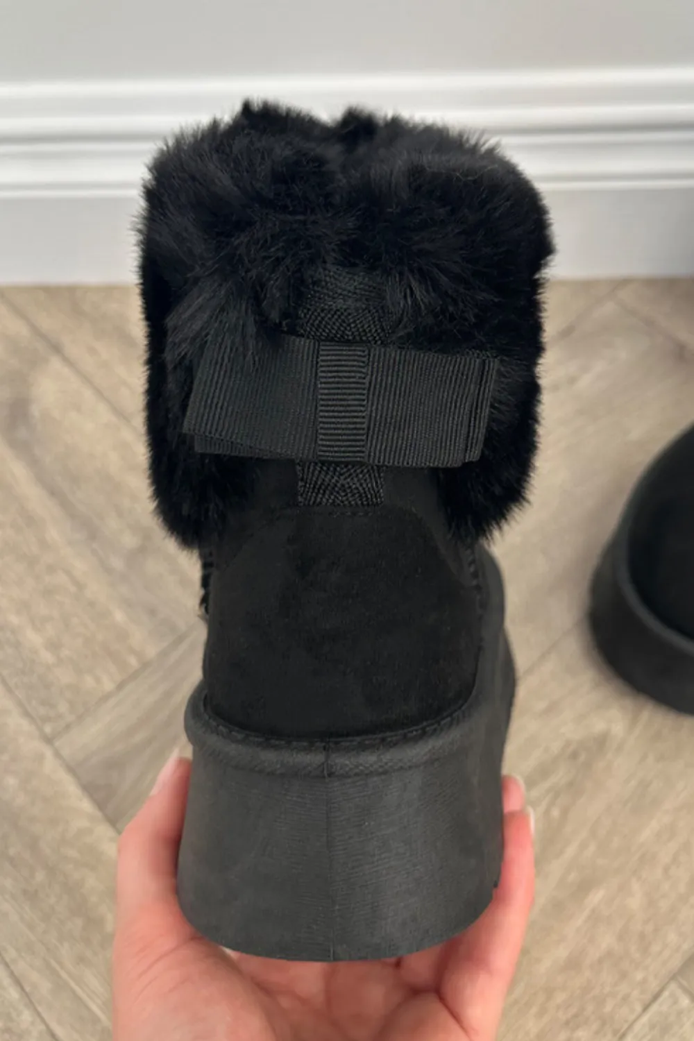 Amore Black platform faux fur lined ankle boots