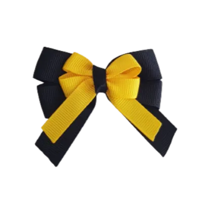 Amore Hair Bow - Plain Colour - Black Base and Centre Ribbon (31 colours Top)