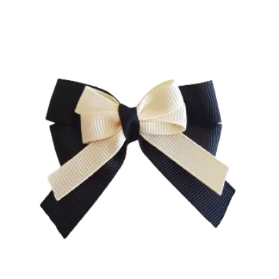 Amore Hair Bow - Plain Colour - Black Base and Centre Ribbon (31 colours Top)