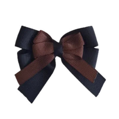 Amore Hair Bow - Plain Colour - Black Base and Centre Ribbon (31 colours Top)