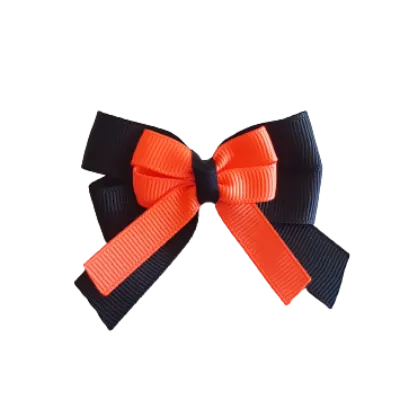 Amore Hair Bow - Plain Colour - Black Base and Centre Ribbon (31 colours Top)