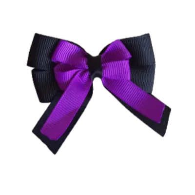 Amore Hair Bow - Plain Colour - Black Base and Centre Ribbon (31 colours Top)