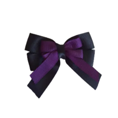 Amore Hair Bow - Plain Colour - Black Base and Centre Ribbon (31 colours Top)