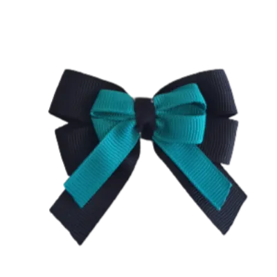 Amore Hair Bow - Plain Colour - Black Base and Centre Ribbon (31 colours Top)