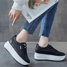 Amozae  Genuine Leather 8Cm Dad Shoes Chunky Sneakers Platform Heel Wedge Women Winter Shoes Vulcanized Sneakers Tenis De Mujer