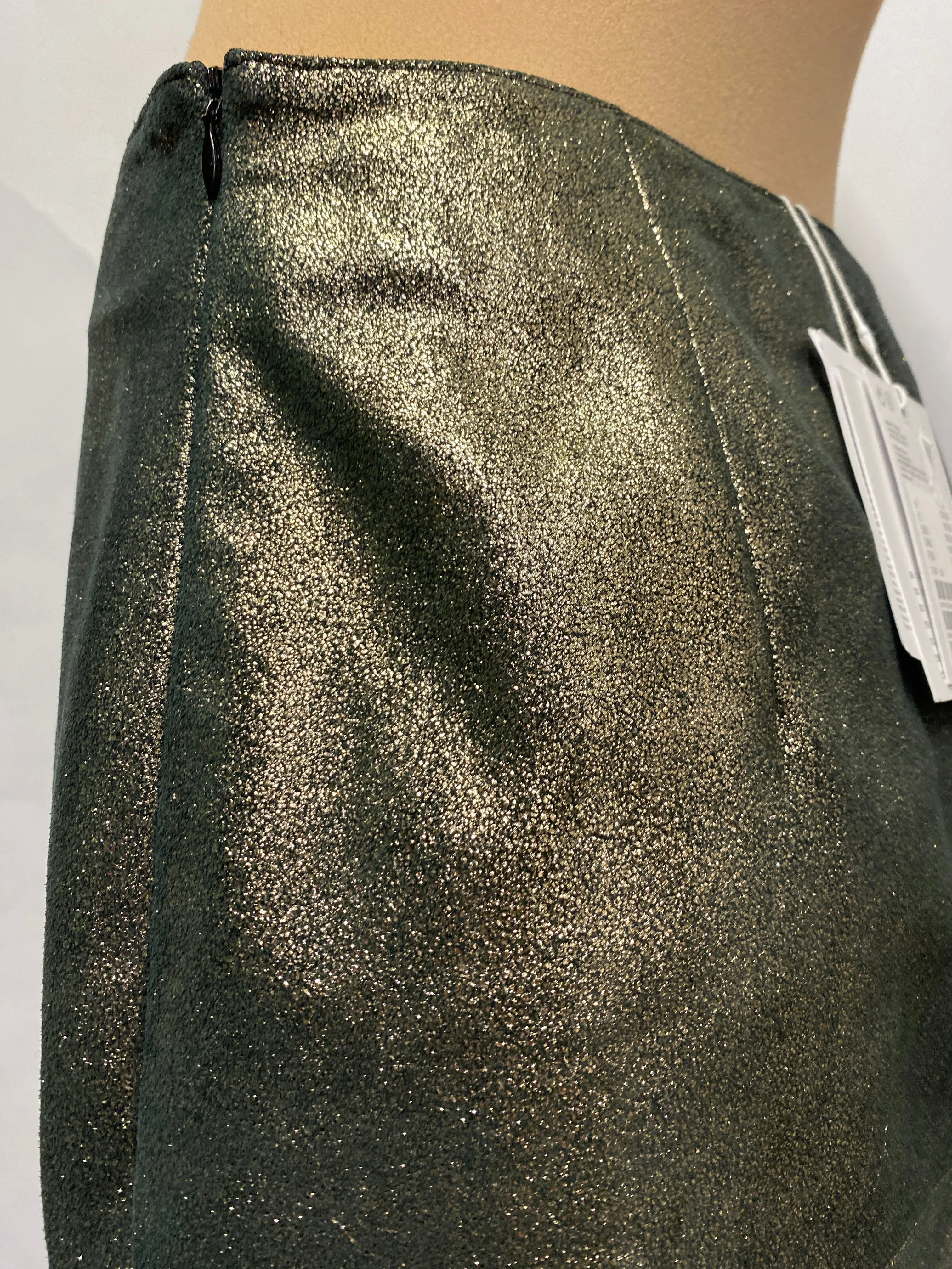 & Other Stories Gold Coated Leather Midi Slit Skirt 10 BNWT