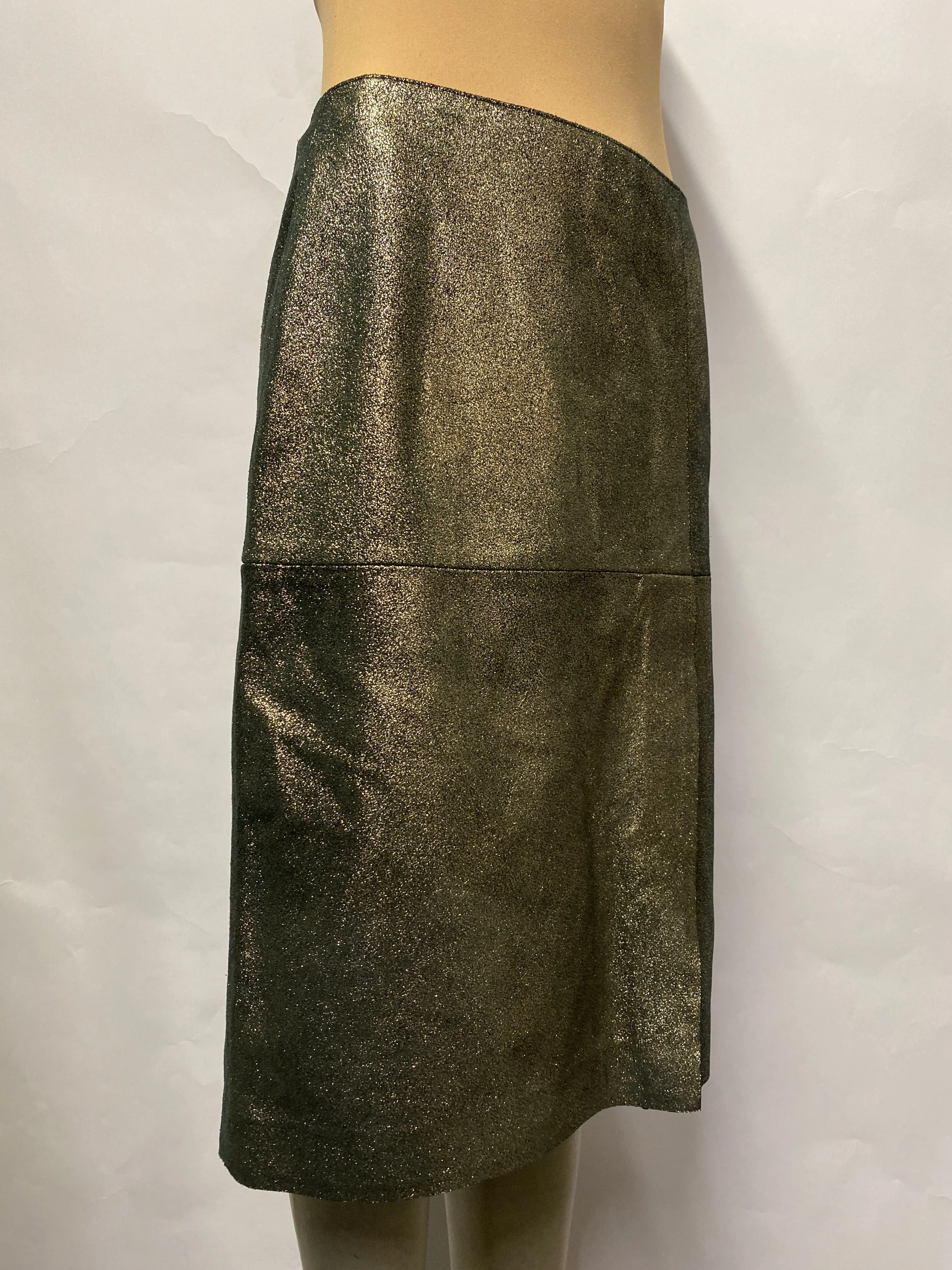 & Other Stories Gold Coated Leather Midi Slit Skirt 10 BNWT