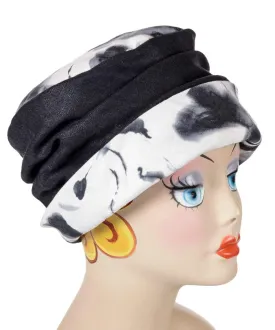 Ana Cloche Hat Style - Black/White Floral with Black Linen