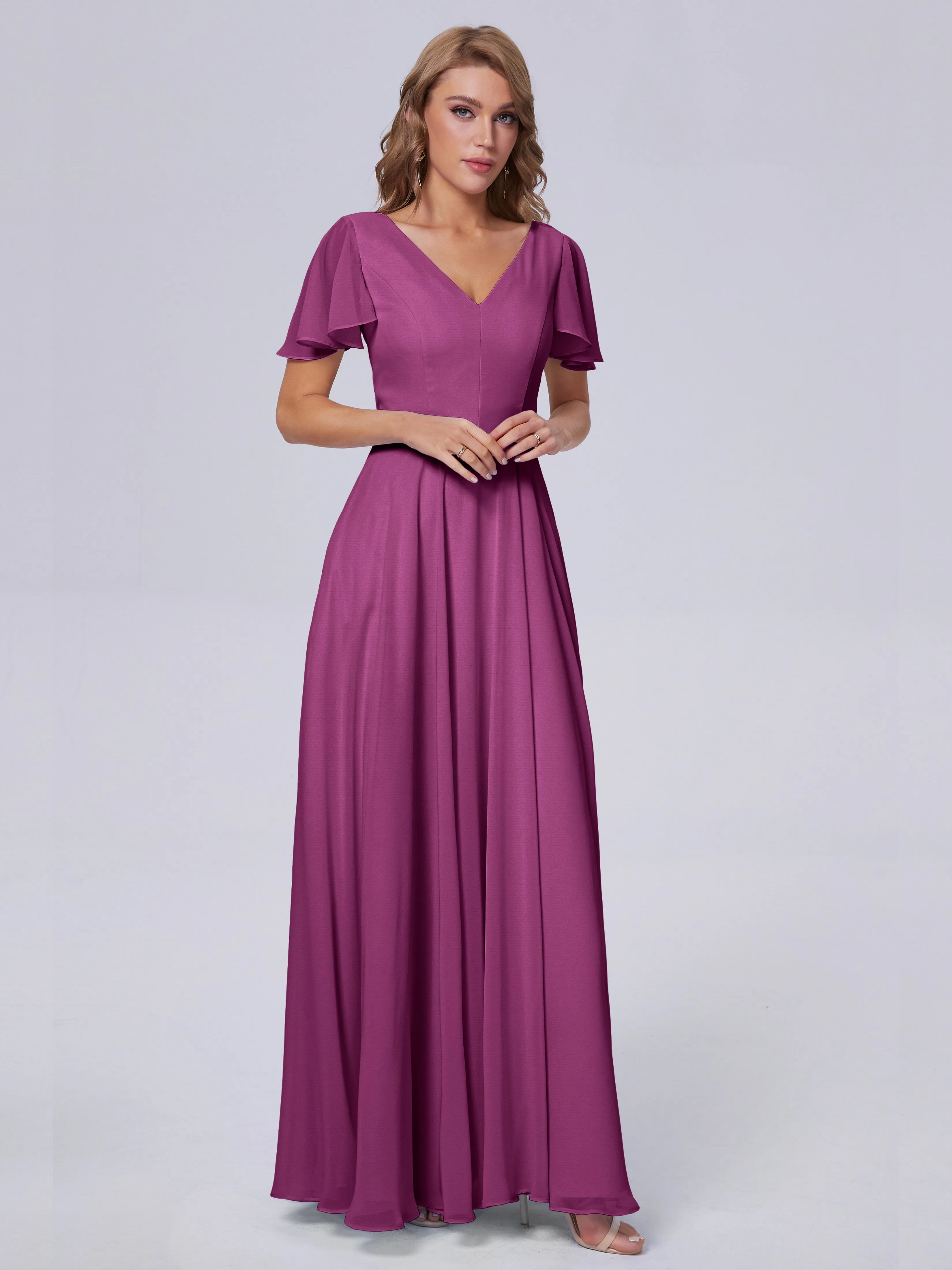 Anastasia Short Sleeves Chiffon Bridesmaid Dresses