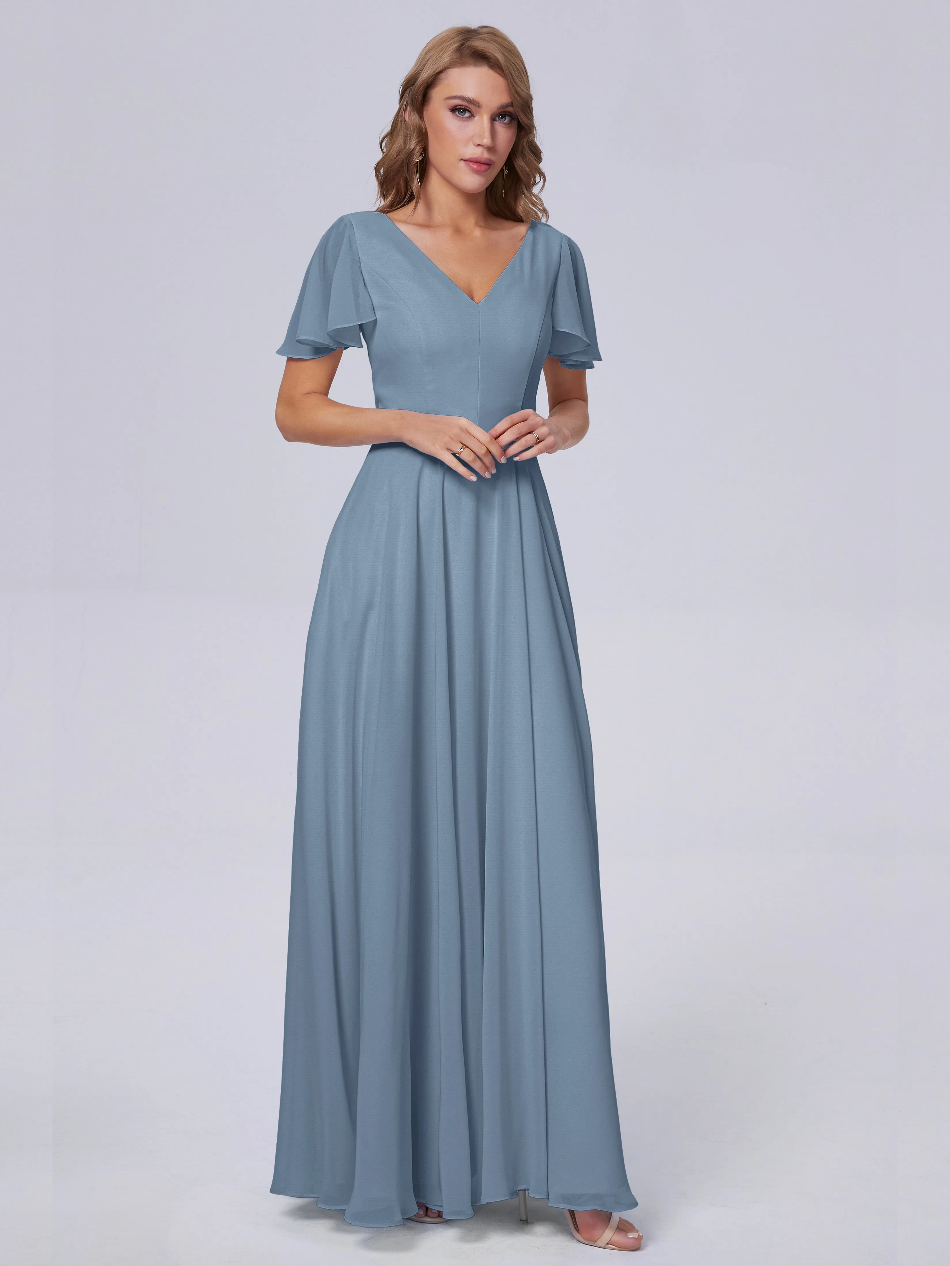 Anastasia Short Sleeves Chiffon Bridesmaid Dresses