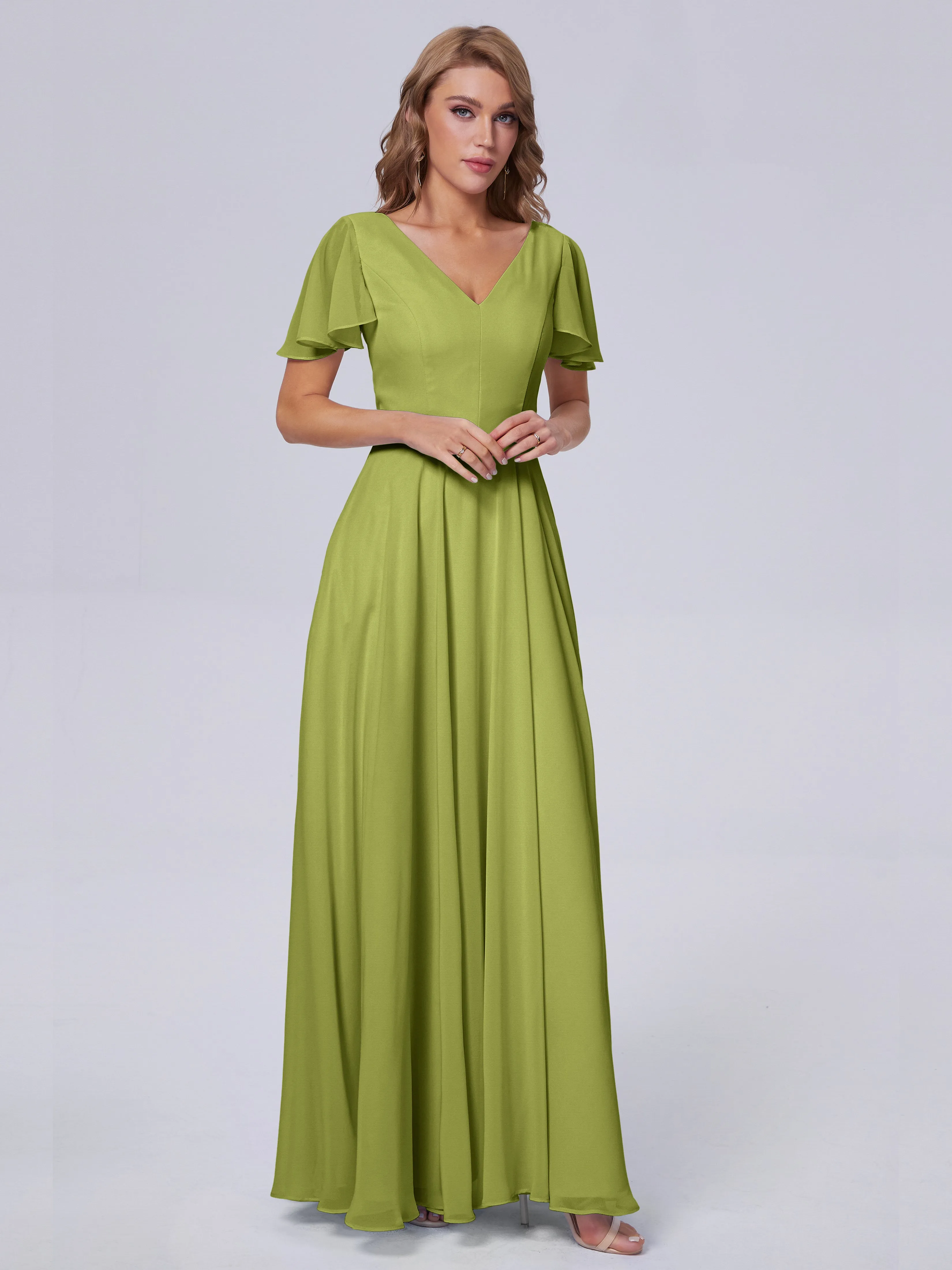 Anastasia Short Sleeves Chiffon Bridesmaid Dresses