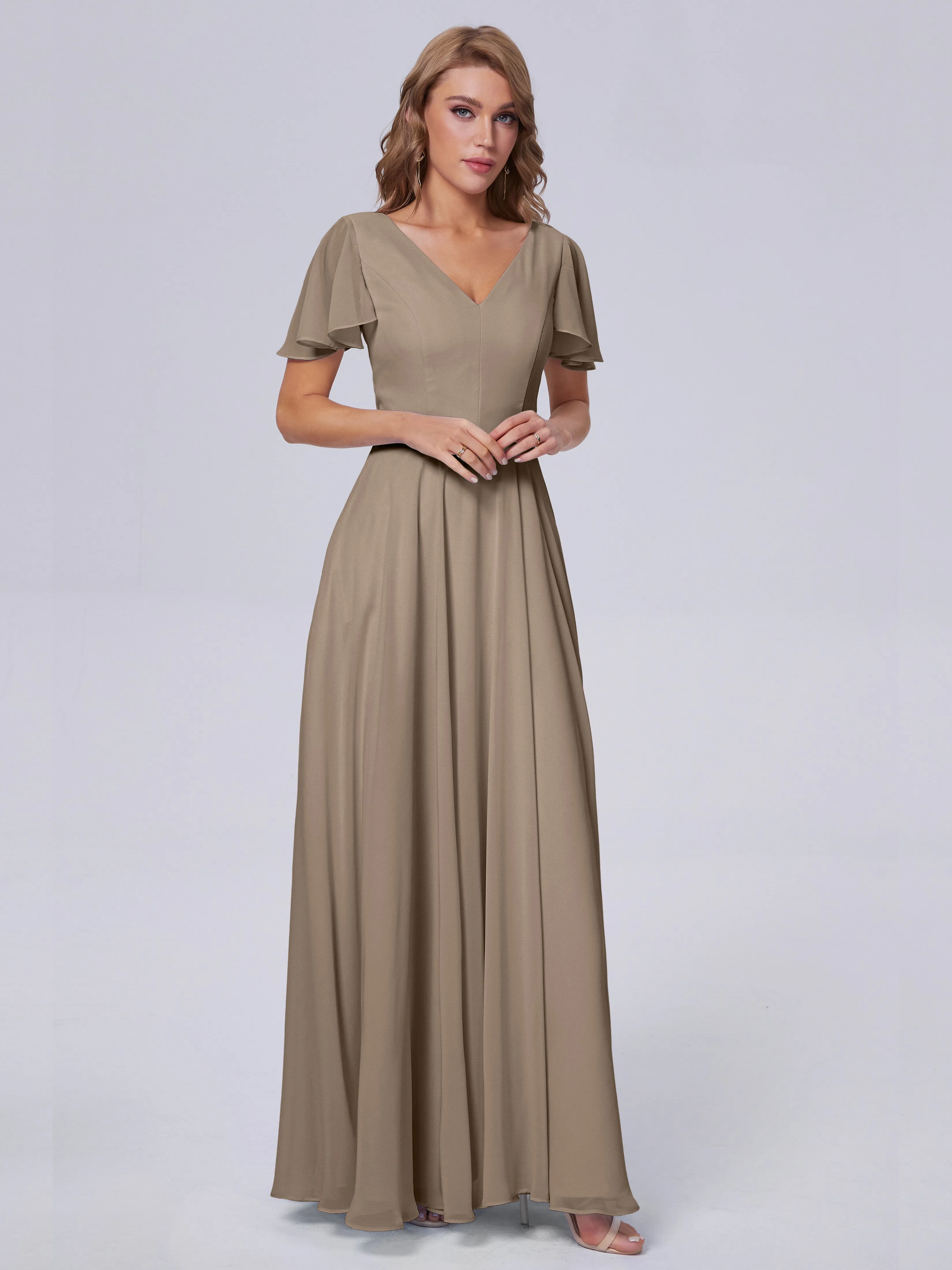 Anastasia Short Sleeves Chiffon Bridesmaid Dresses