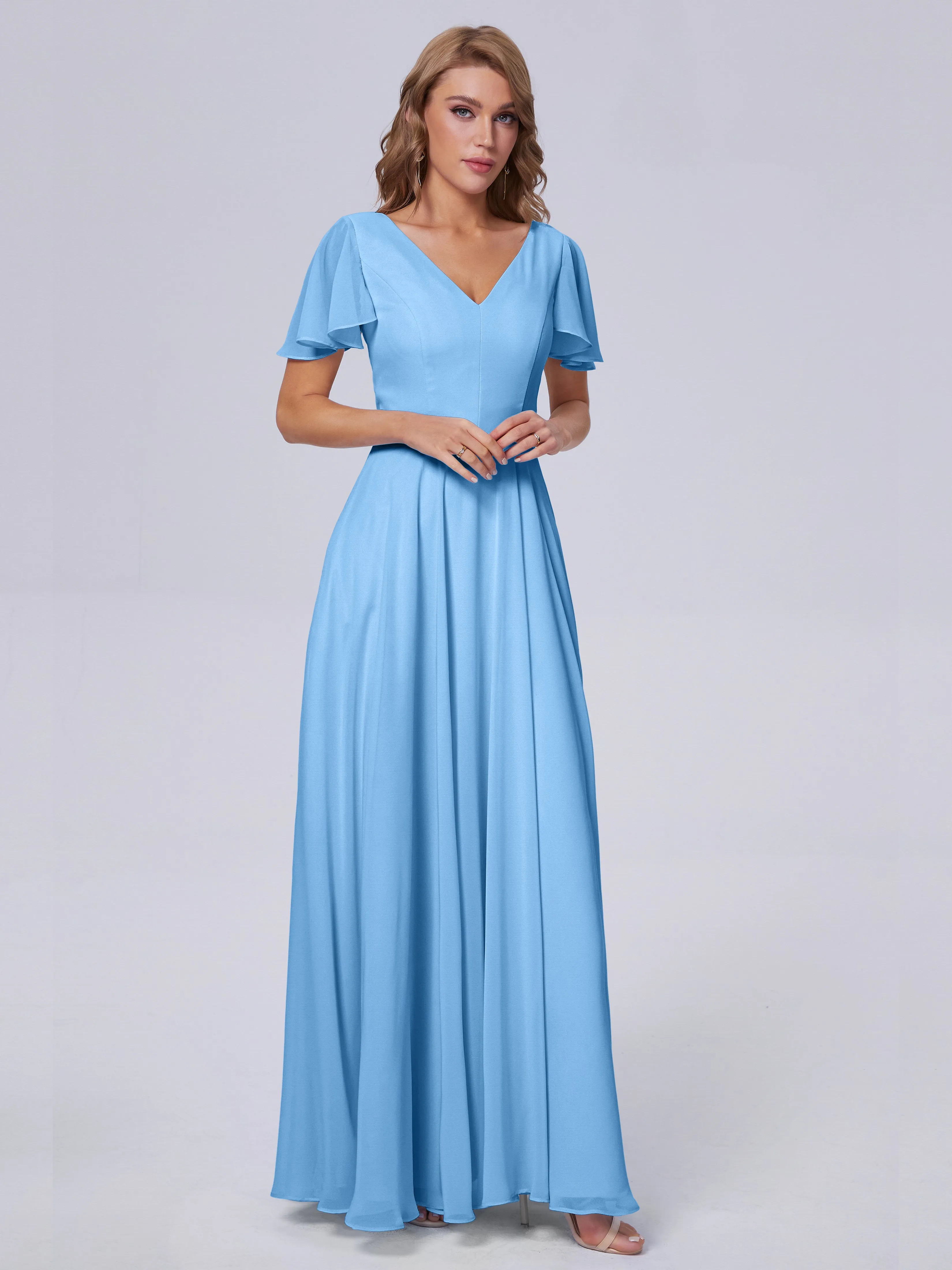 Anastasia Short Sleeves Chiffon Bridesmaid Dresses