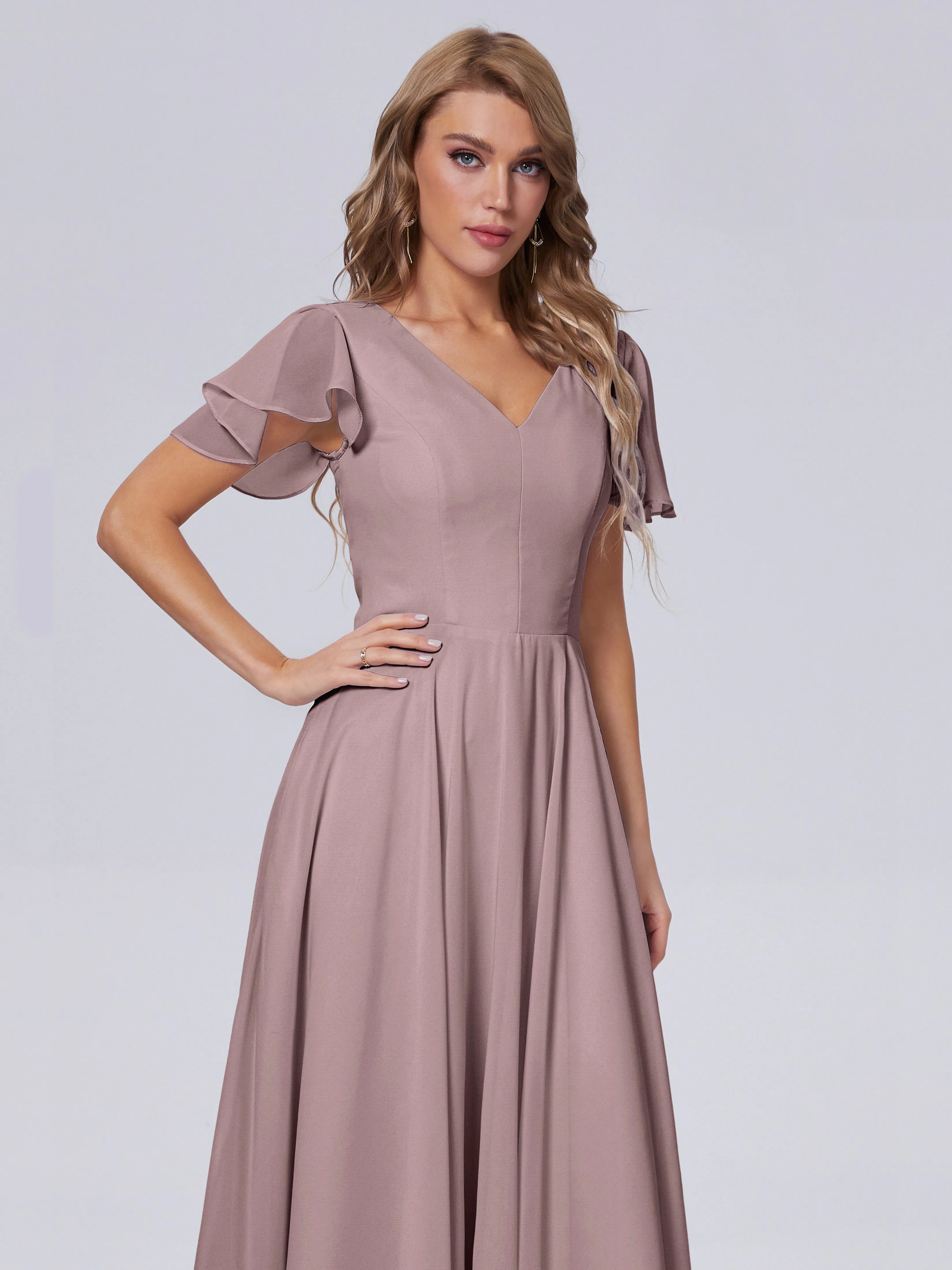 Anastasia Short Sleeves Chiffon Bridesmaid Dresses