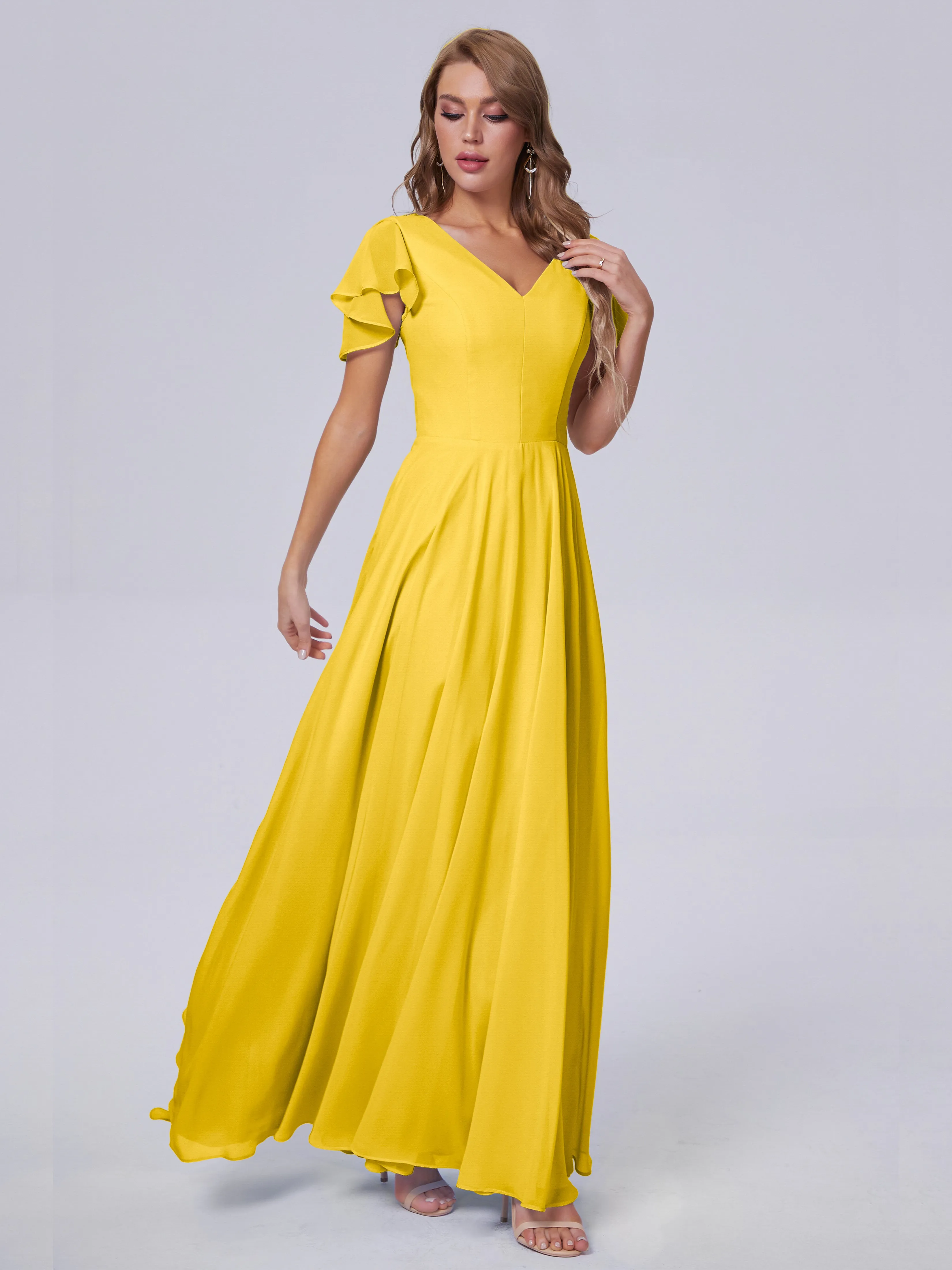 Anastasia Short Sleeves Chiffon Bridesmaid Dresses