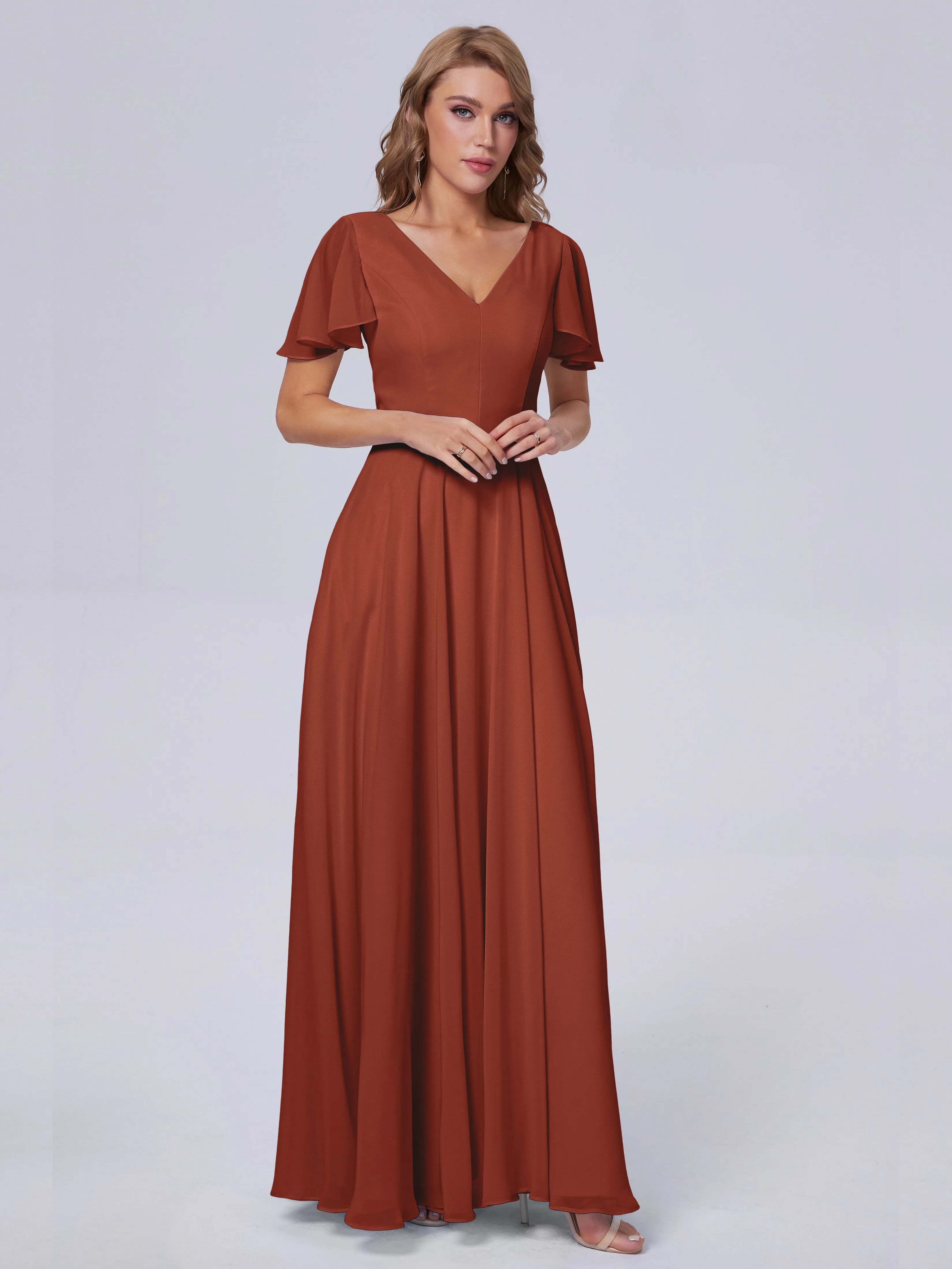 Anastasia Short Sleeves Chiffon Bridesmaid Dresses