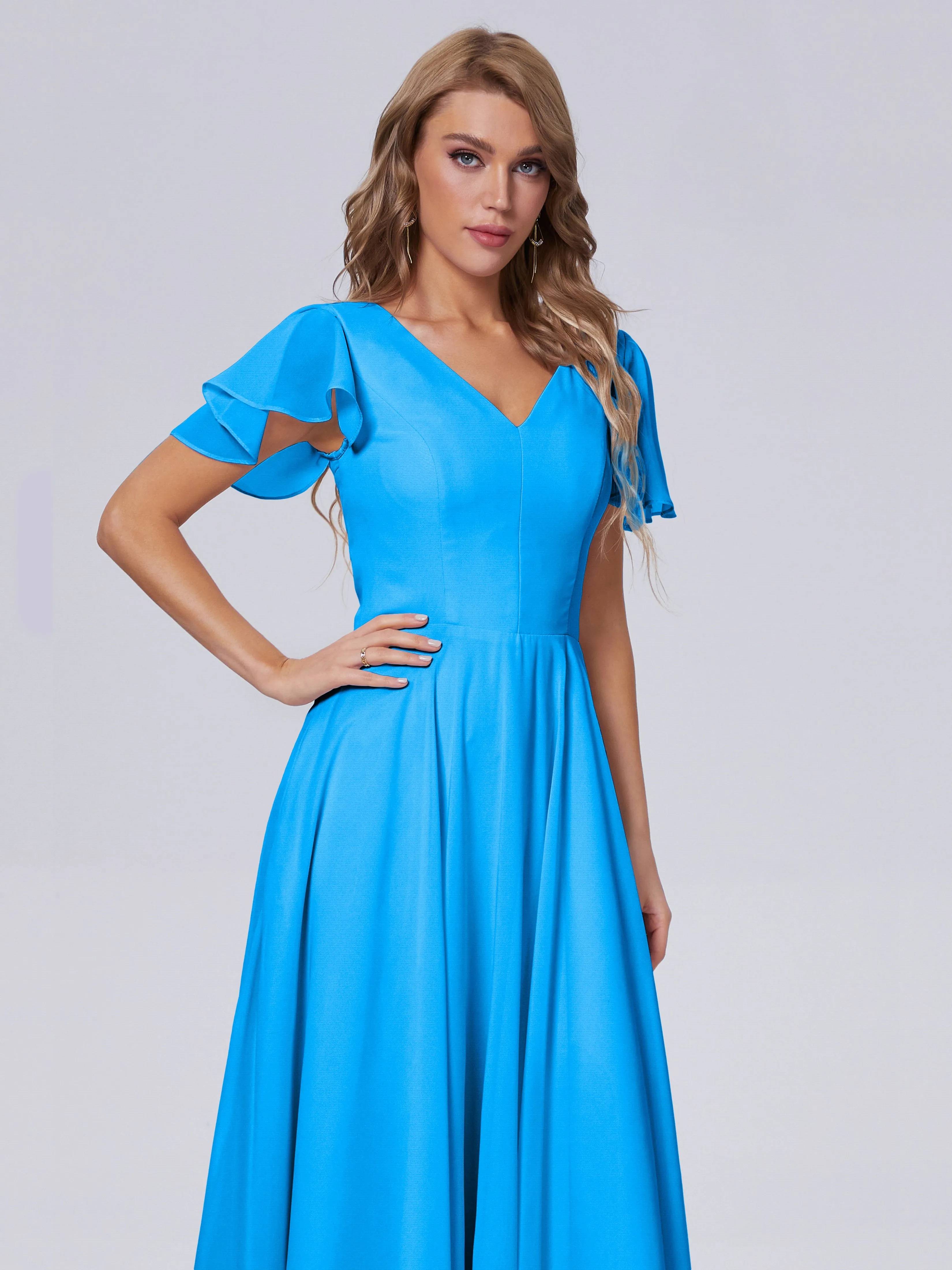 Anastasia Short Sleeves Chiffon Bridesmaid Dresses