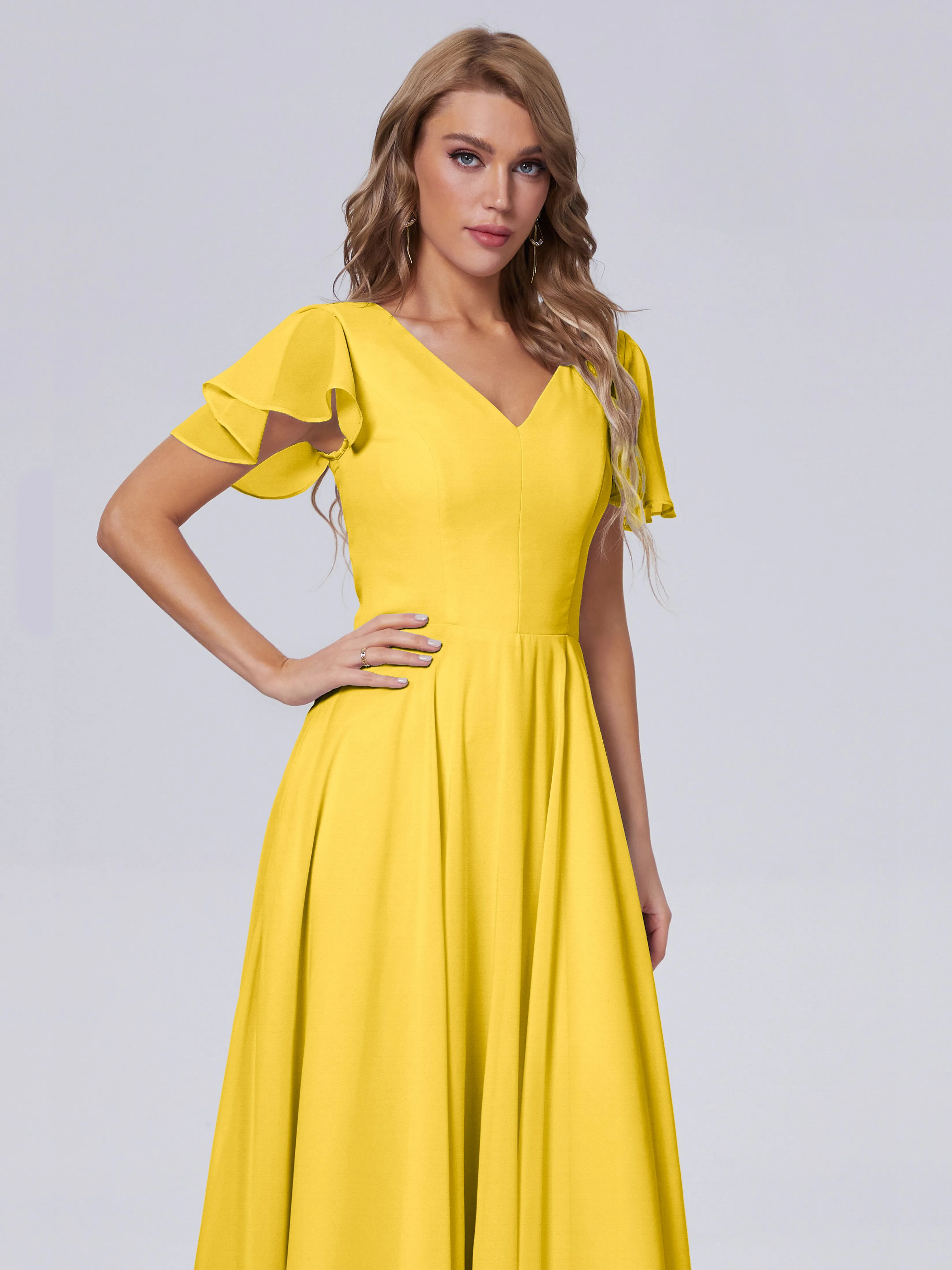 Anastasia Short Sleeves Chiffon Bridesmaid Dresses