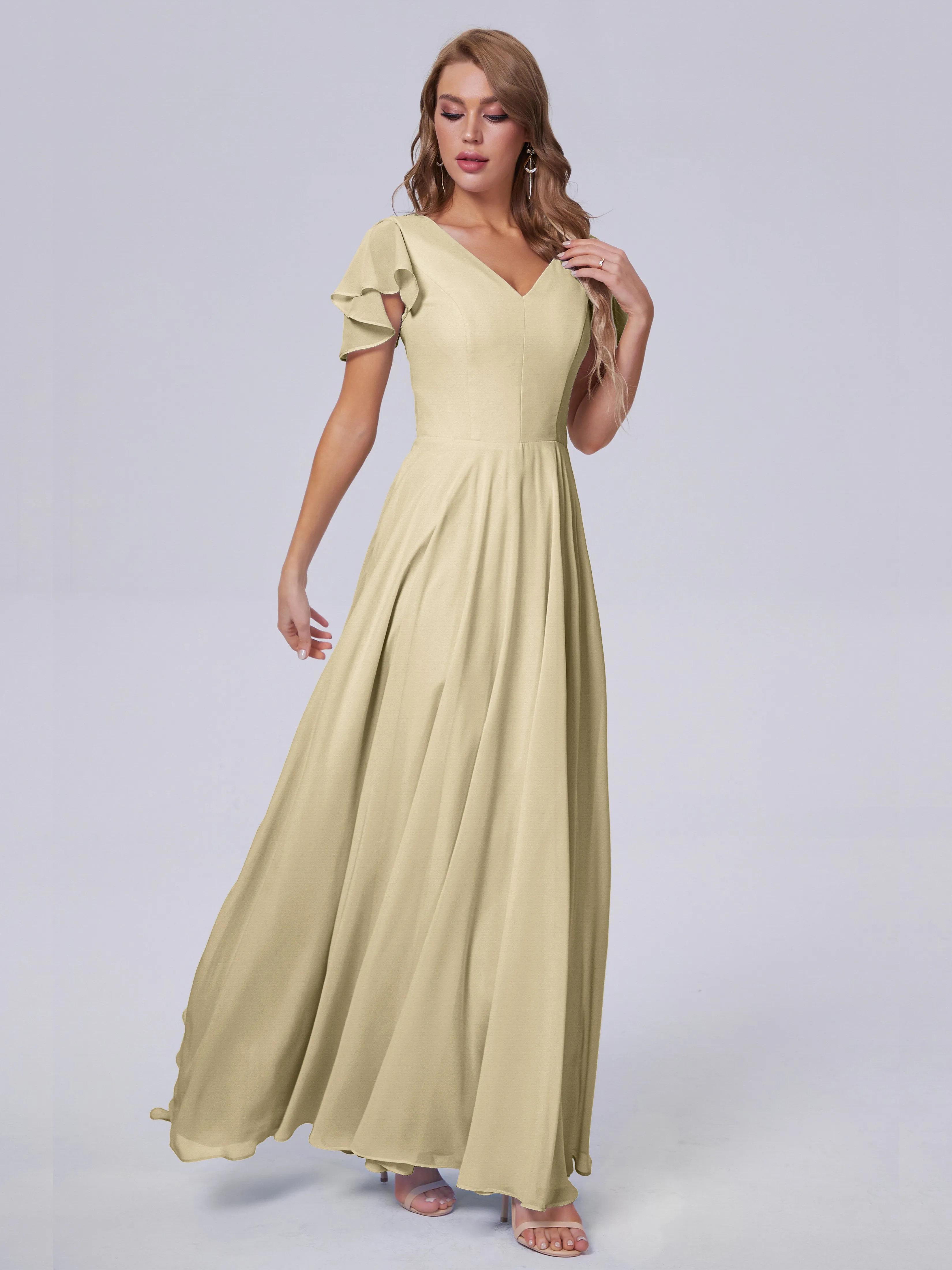 Anastasia Short Sleeves Chiffon Bridesmaid Dresses