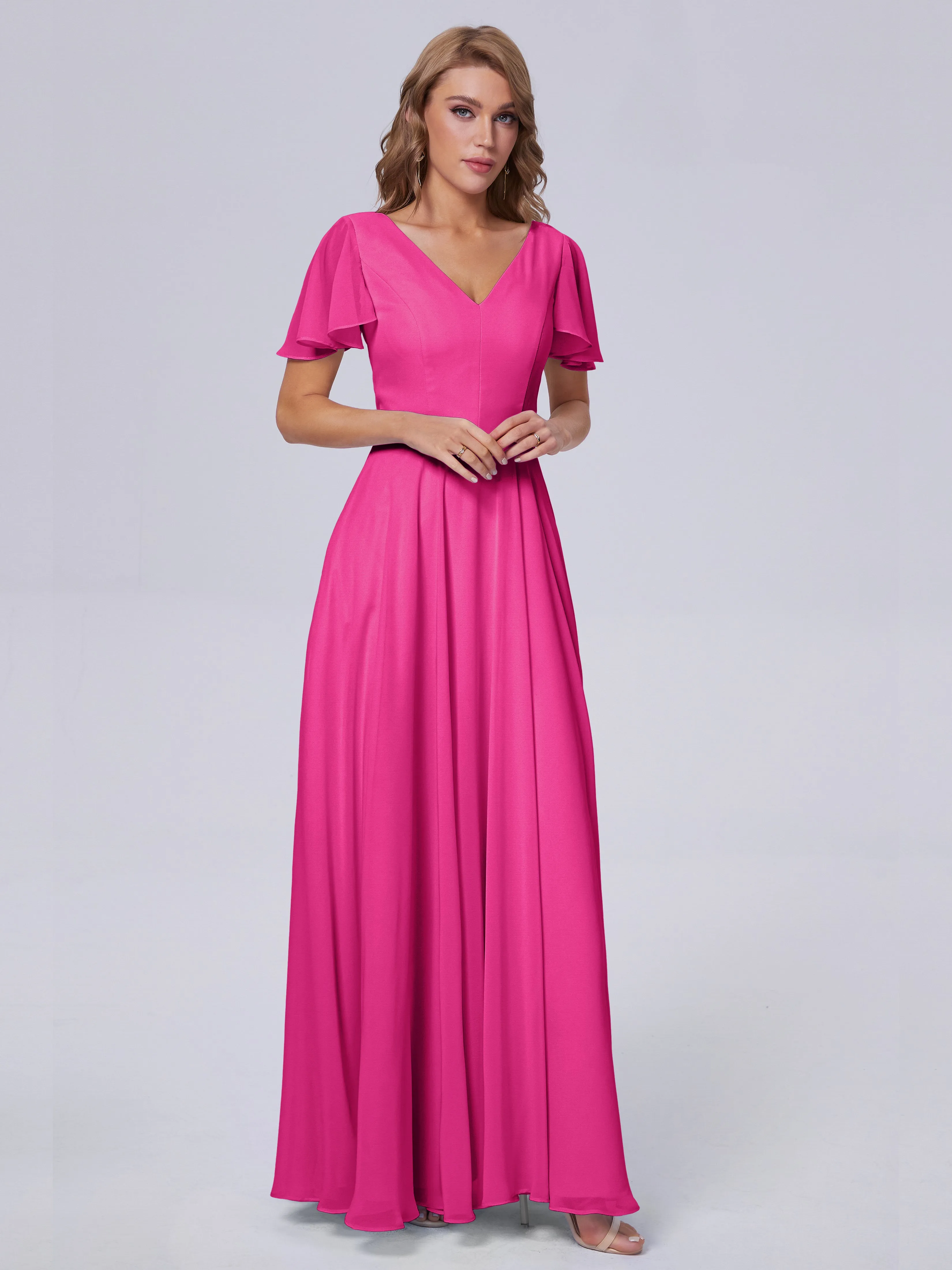 Anastasia Short Sleeves Chiffon Bridesmaid Dresses