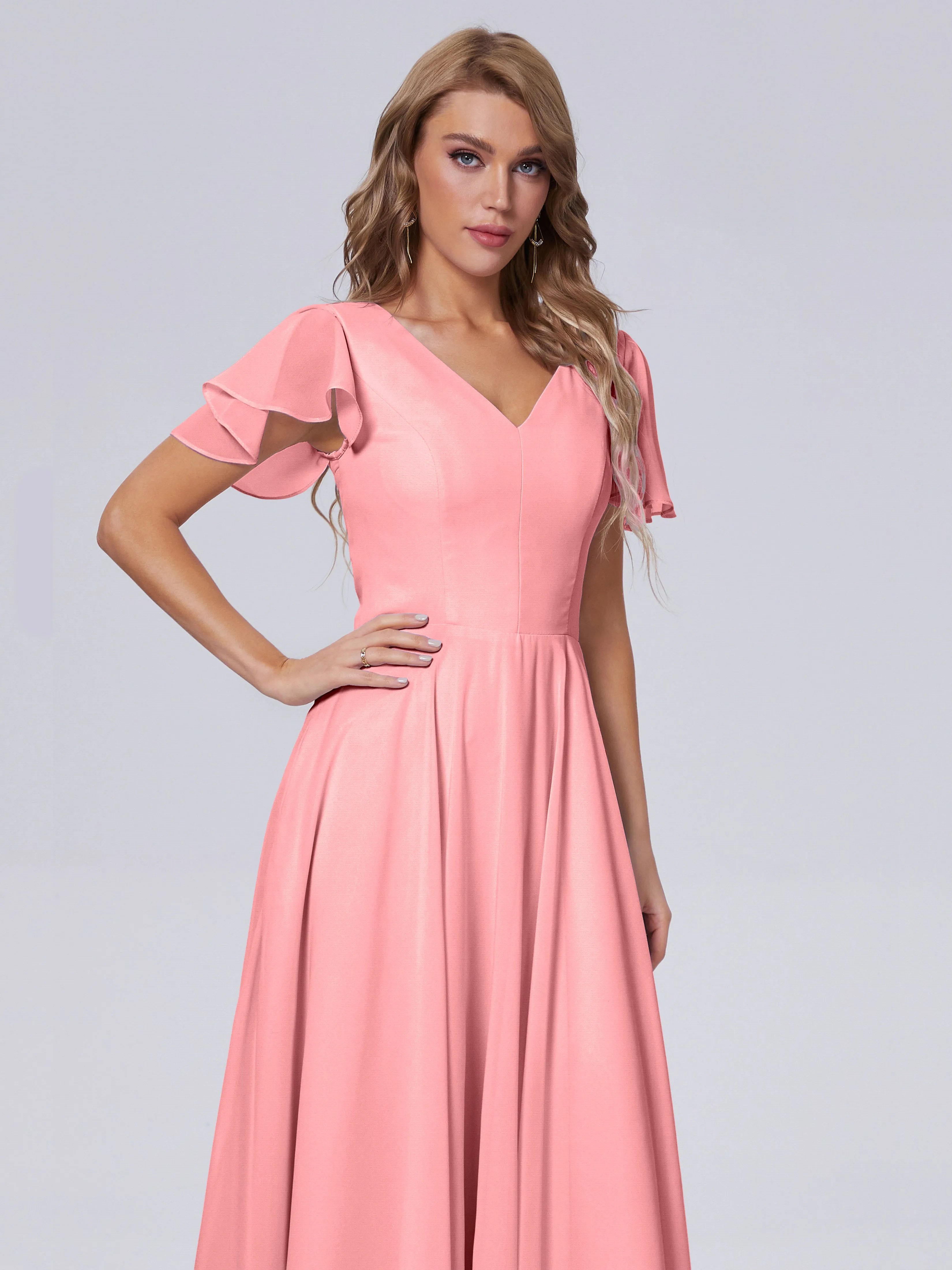 Anastasia Short Sleeves Chiffon Bridesmaid Dresses