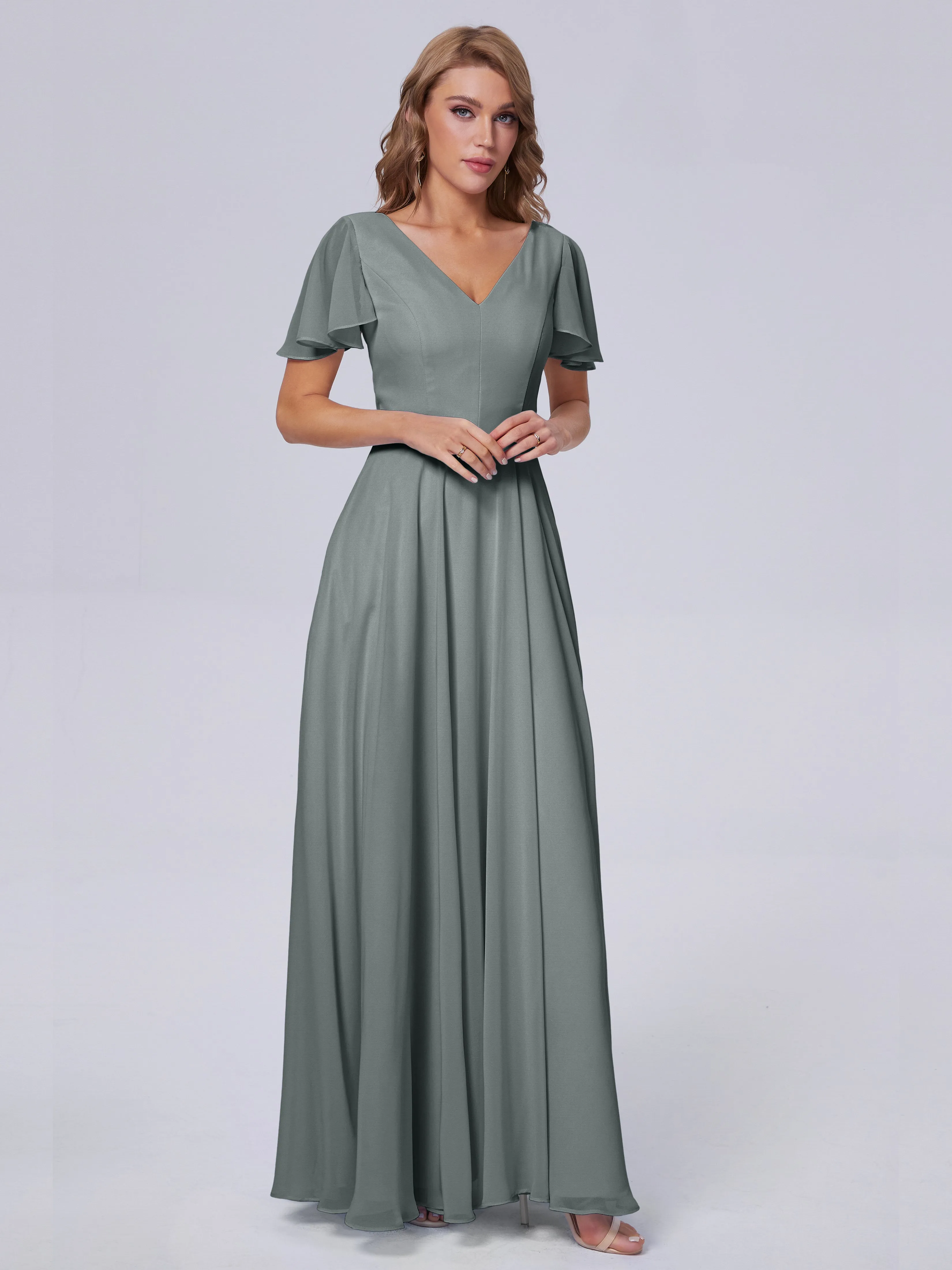 Anastasia Short Sleeves Chiffon Bridesmaid Dresses