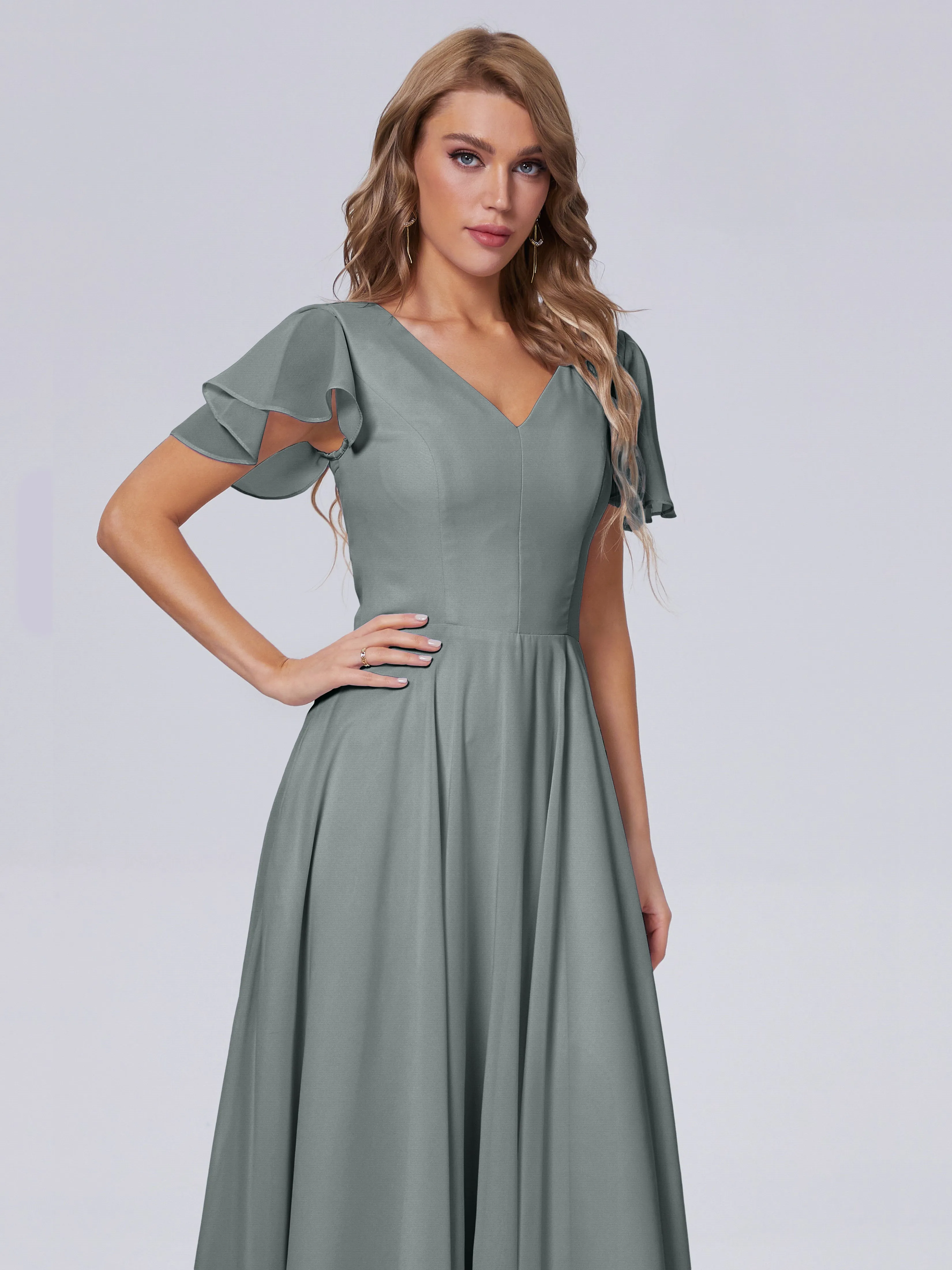 Anastasia Short Sleeves Chiffon Bridesmaid Dresses