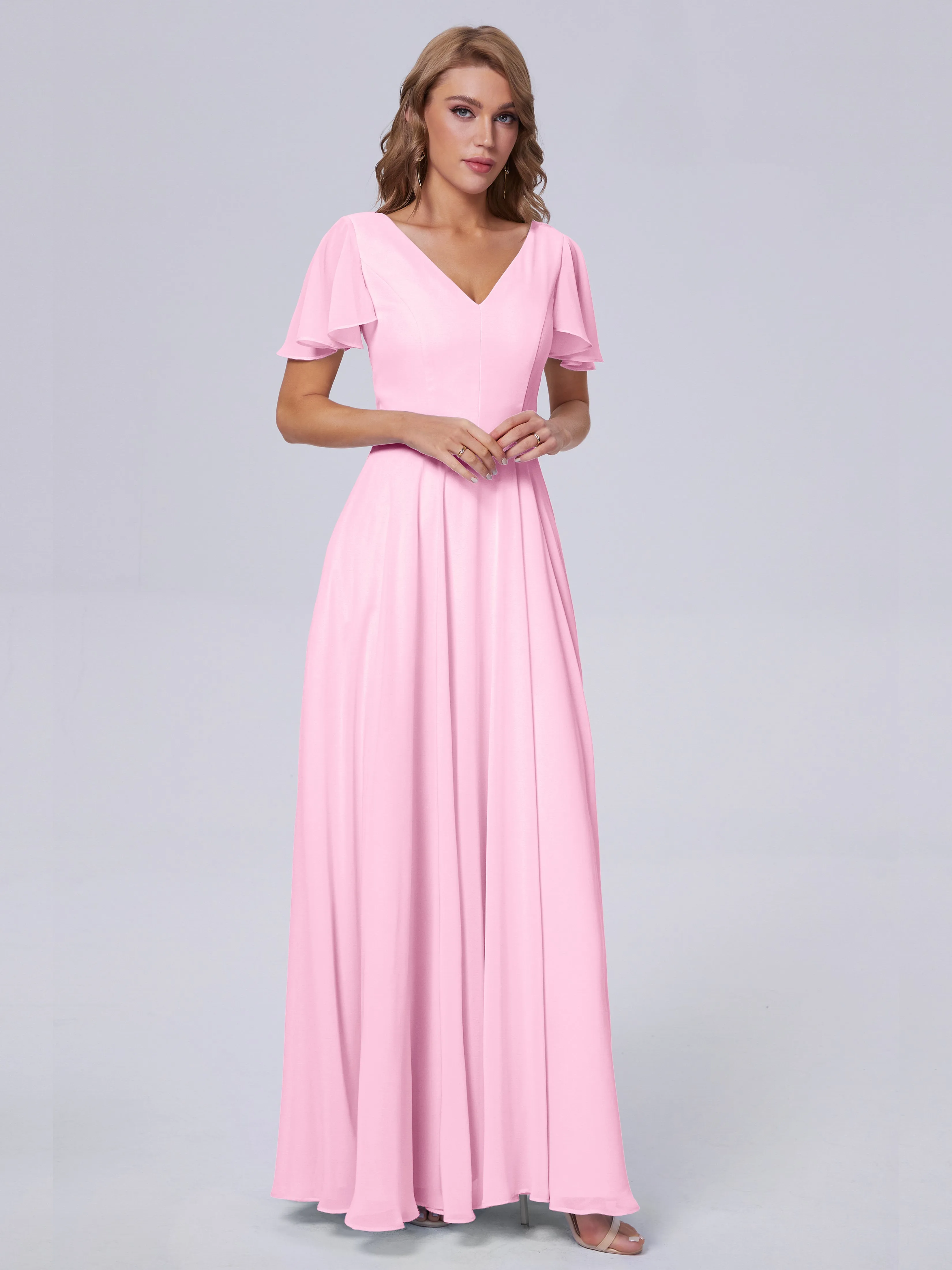 Anastasia Short Sleeves Chiffon Bridesmaid Dresses