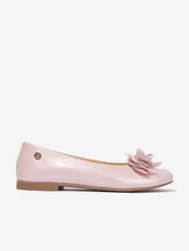 Andanines Girls Leather Flower Ballerina Pumps in Pink