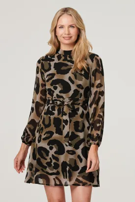 Animal Print High Neck Dress