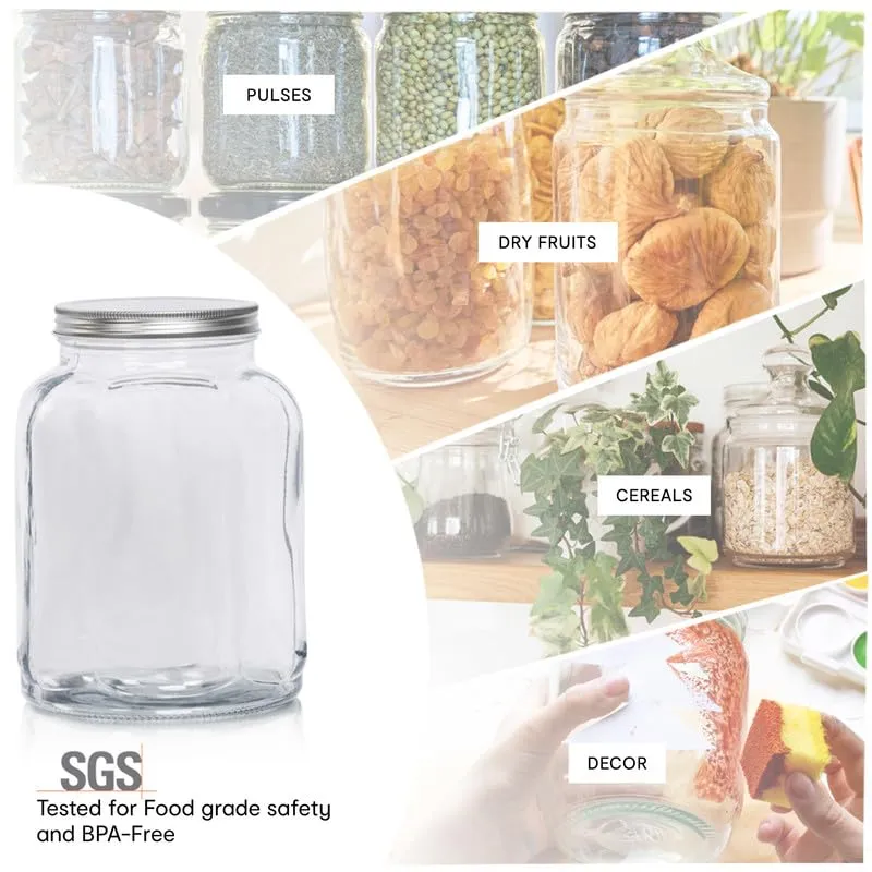 Anko 3L Clear Fluted Glass Jar for Kitchen Storage | Set of 3 | Airtight Container Set for Kitchen with Corrosion Resistant Tin Lid | Dishwasher Safe Kitchen Storage Container Set for Flour/Cereal