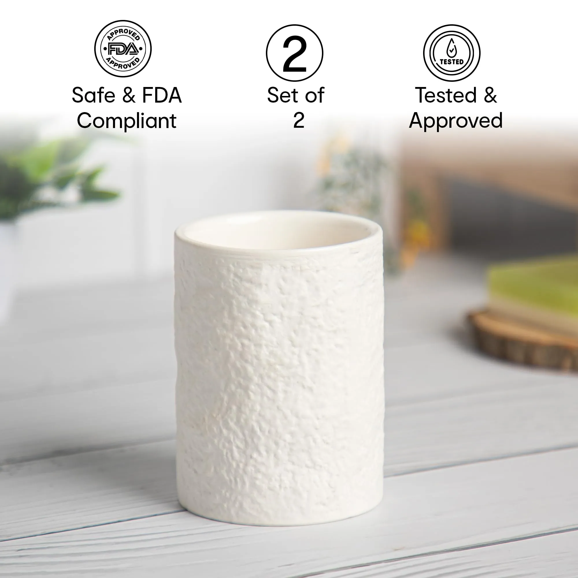 Anko Ceramic Toothbrush Holder for Bathroom | Toothpaste, Makeup Brush Holder for Bathroom | Bathroom Accessories for Wash Basin | Home, Office, Bathroom Organiser | White, Textured | Set of 3