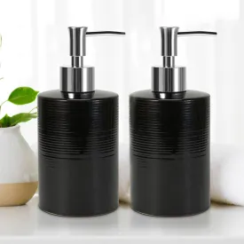 Anko Liquid Soap Dispenser - Pack of 2 | Stoneware | Bathroom Sanitizer, Lotion, Shampoo Dispenser | Ceramic Handwash Bottle for Kitchen | Soap Dispenser for Wash Basin |Black | 350 ml