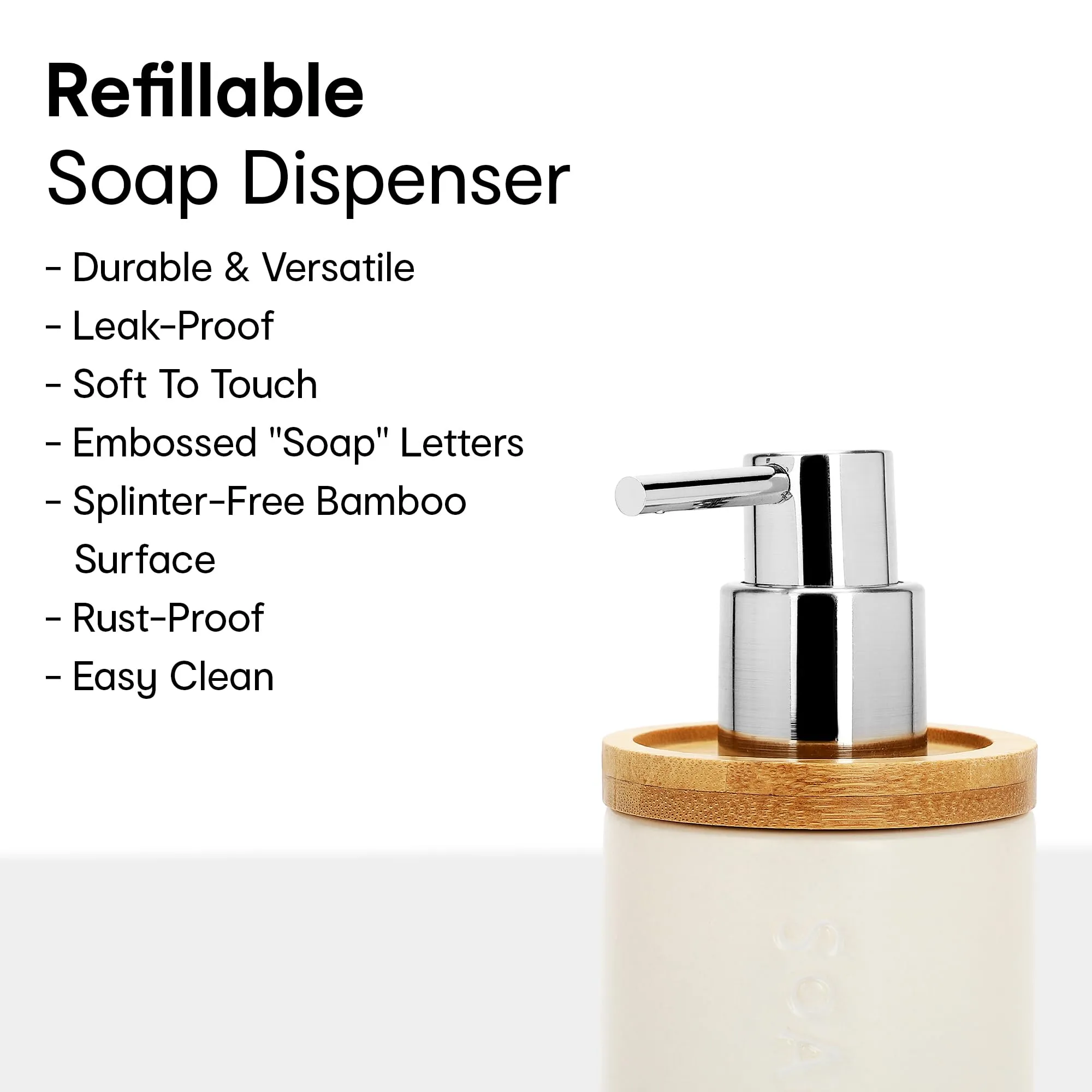 Anko Liquid Soap Dispenser - Pack of 3 | Ceramic and Bamboo Top| Bathroom Sanitizer, Lotion, Shampoo Dispenser | Handwash Bottle for Kitchen | Soap Dispenser for Wash Basin | 320 ml