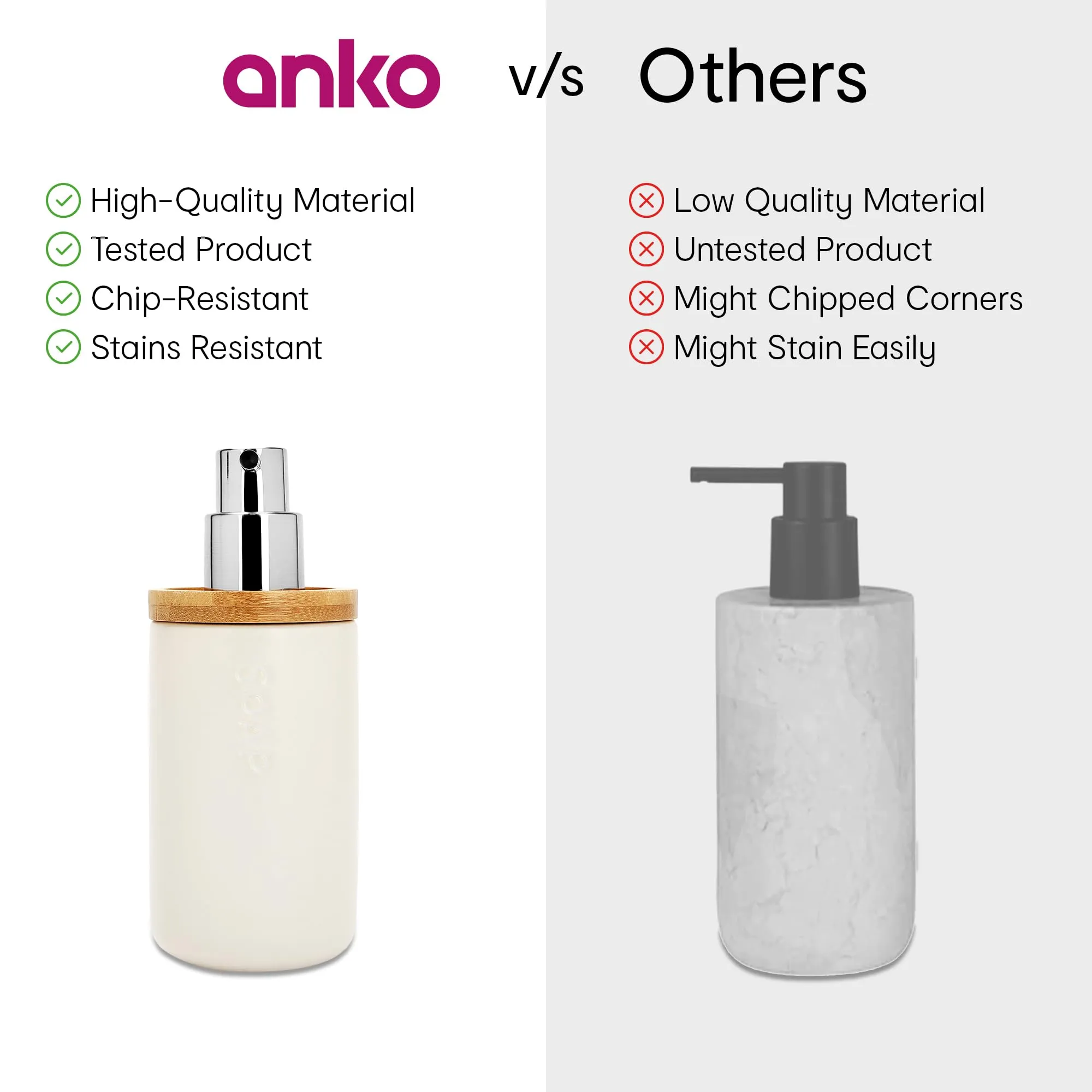 Anko Liquid Soap Dispenser - Pack of 3 | Ceramic and Bamboo Top| Bathroom Sanitizer, Lotion, Shampoo Dispenser | Handwash Bottle for Kitchen | Soap Dispenser for Wash Basin | 320 ml