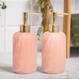 Anko Pink Resin Soap Dispenser- Set of 2 - Stylish Bathroom Accessory | Decor | Pink, 19.5cm (H) x 7.8cm (Dia.)