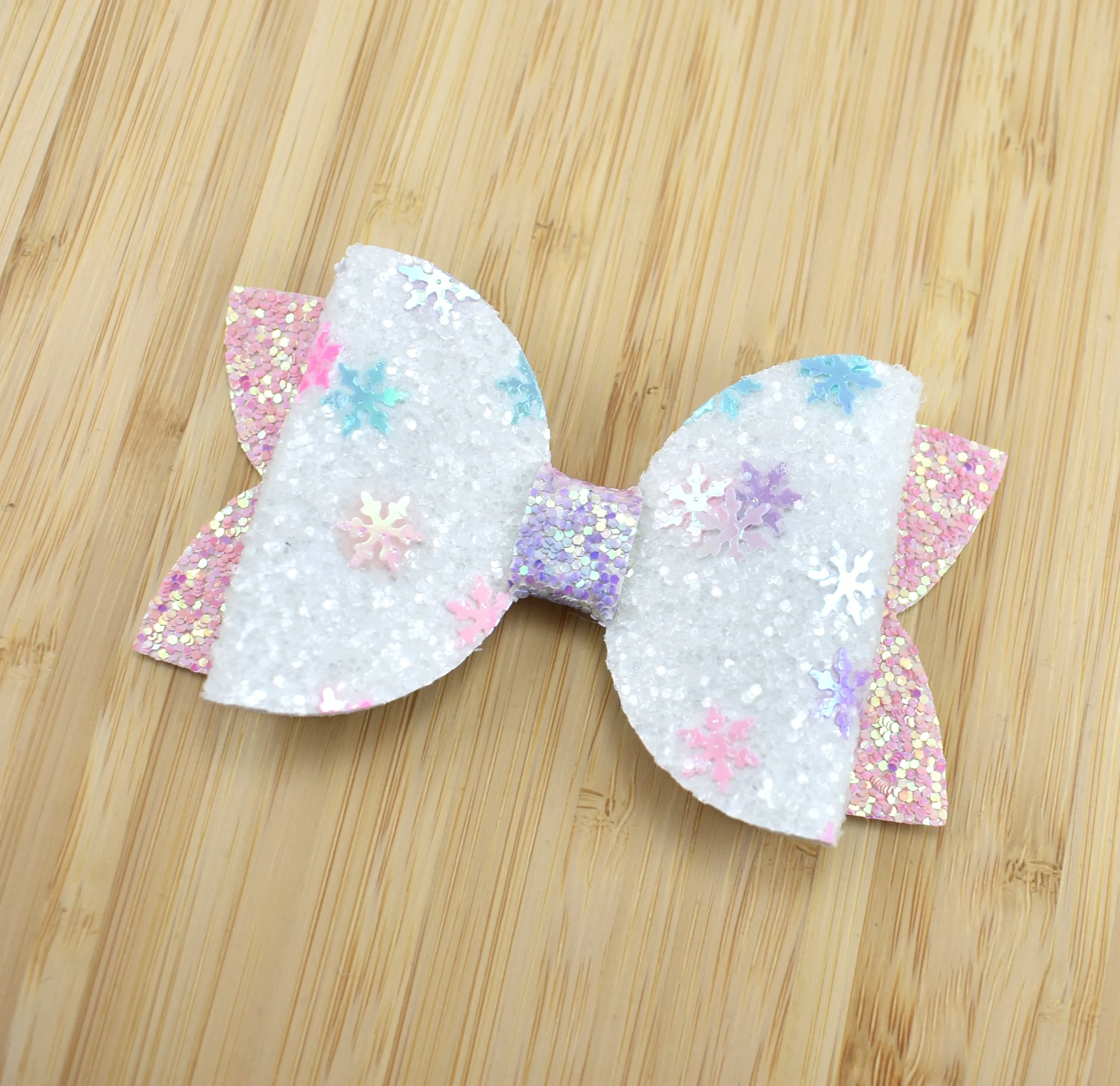 Annabelle Bow Hair Clip - Pastel Snowflakes