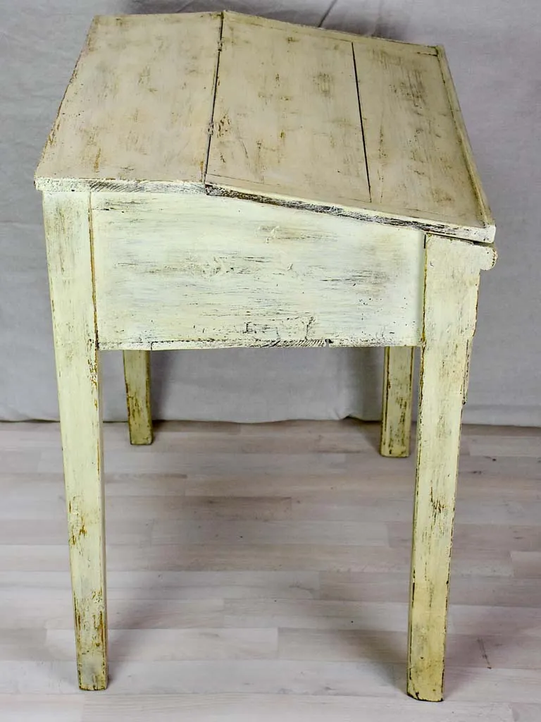 Antique French school desk with lid and gray  / beige patina