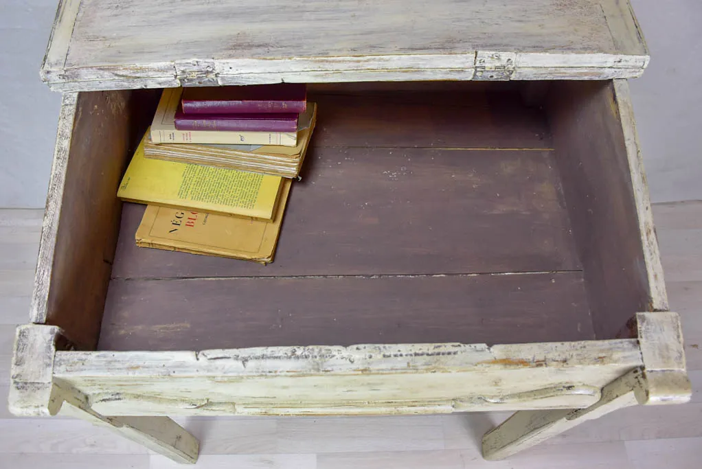 Antique French school desk with lid and gray  / beige patina