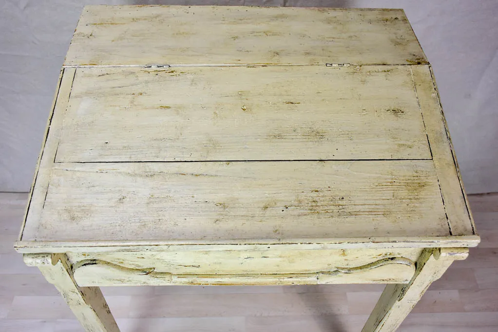 Antique French school desk with lid and gray  / beige patina