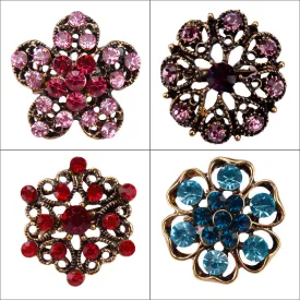 Antique Gold Color Plated Crystal Rhinestones Small Cute Brooch Lapel Pins for Women or Girls in 12 Assorted